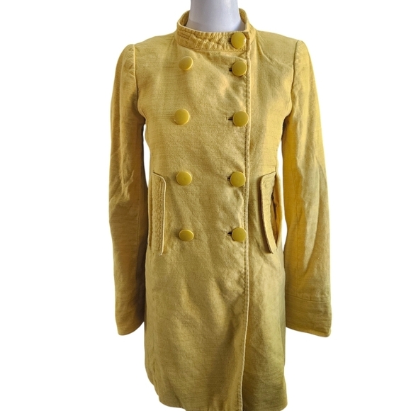 J. Crew Cherbourg Double Breasted Linen Blend Coat-Mustard Yellow VTG Y2K - Picture 2 of 15